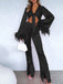 2PCS 1970s Feather Cuff Tie-Up Crop Top & Slit Pants