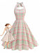 Pale Pink 1950s Plaid Halter Backless Dress