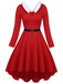 [Plus Size] Red 1950s Furry Solid Swing Dress