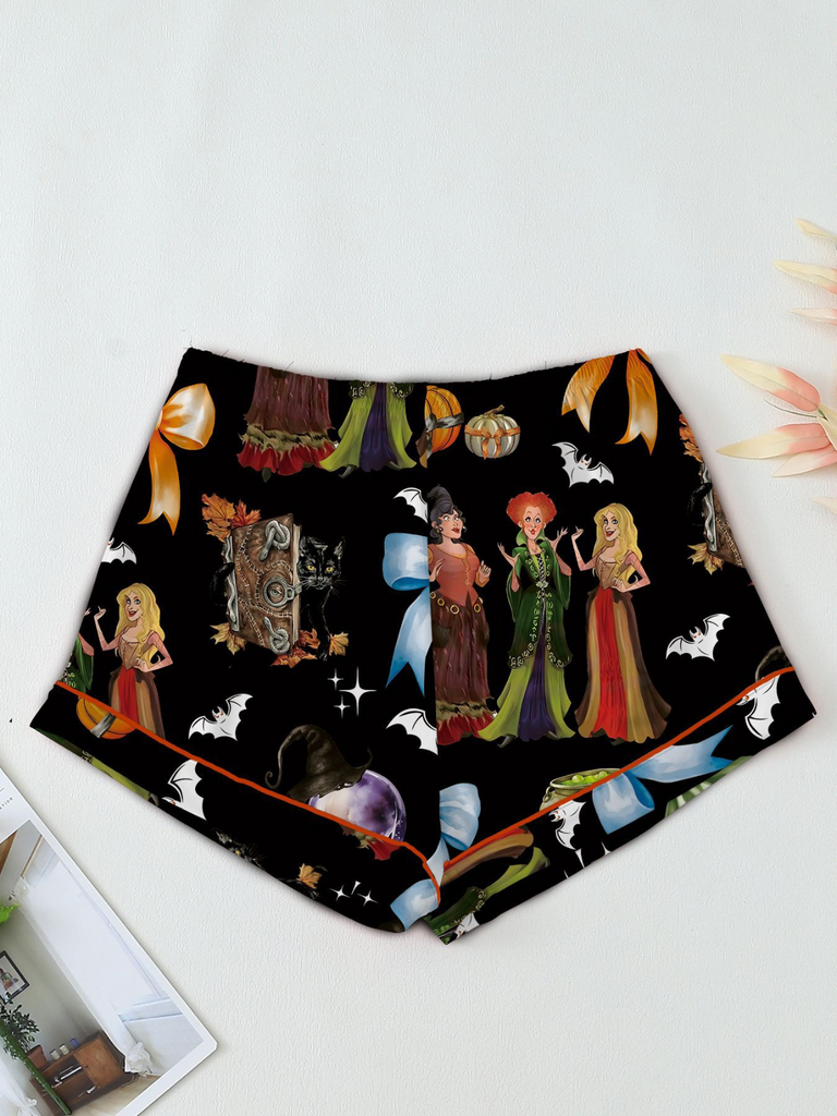 1970s Halloween Witch Print Satin Pajama Set