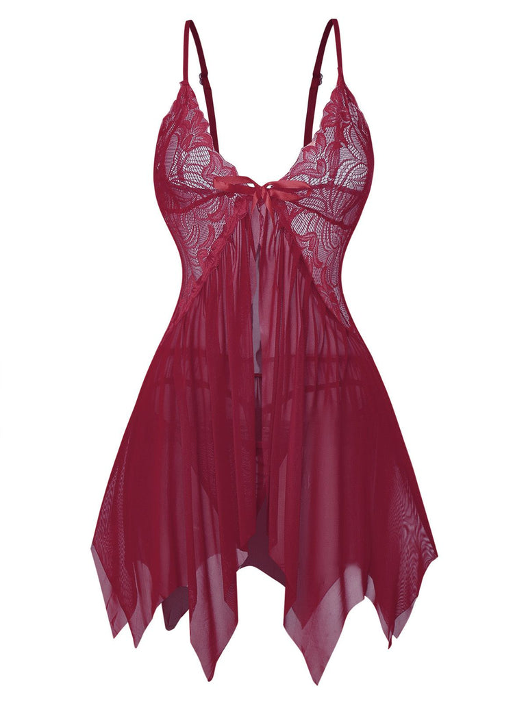 1980s Lace Satin Ribbon Babydoll Lingerie Set