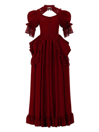 1930s Victorian Gothic Puff Sleeves Lace Dress