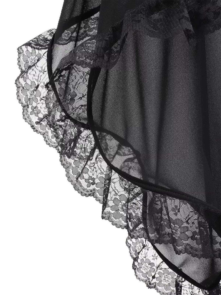 Black Lace Trimmed Chiffon Long Flared Sleeves