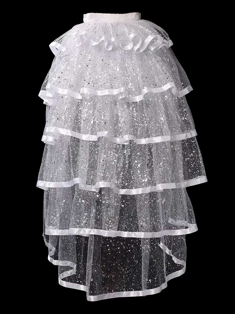 Black 1950S Glitter Tulle Tiered Ruffle Maxi Underskirt