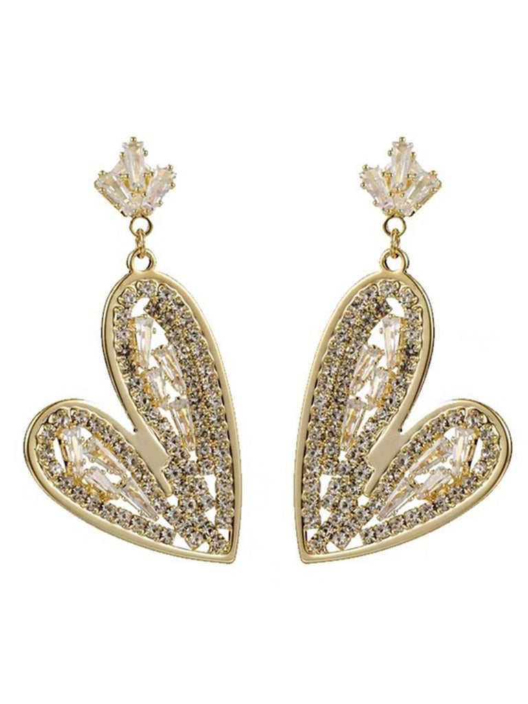 Silver Heart Crystal Detailing Shaped Earrings