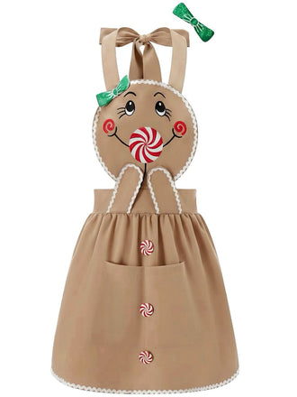 Brown 1940s Gingerbread Cookie Lollipop Bow Apron Dress
