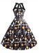 Black 1950s Halloween Pumpkin Spooky Halter Dress