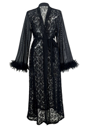 2PCS Black 1940s Lace Sheer Sleepwear Set