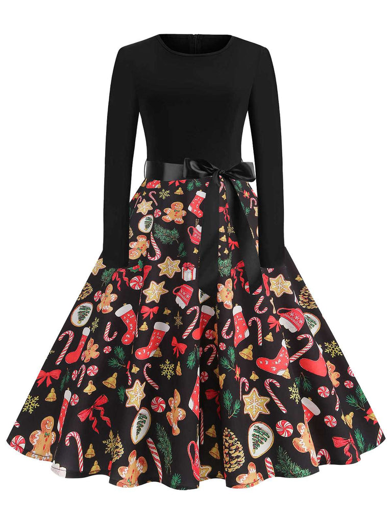 Black 1950s Christmas Gingerbread & Candy Cane Dress