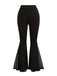 [Plus Size] Black 1930s High-Waist Mesh Panels Flare Pants