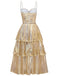 Gold 1930s Metallic Tiered Spaghetti Strap Dress