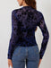 1970s Flocked Floral Mesh Half Turtleneck Slim Top