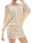 1960s Off Shoulder Ruched Batwing Mini Dress