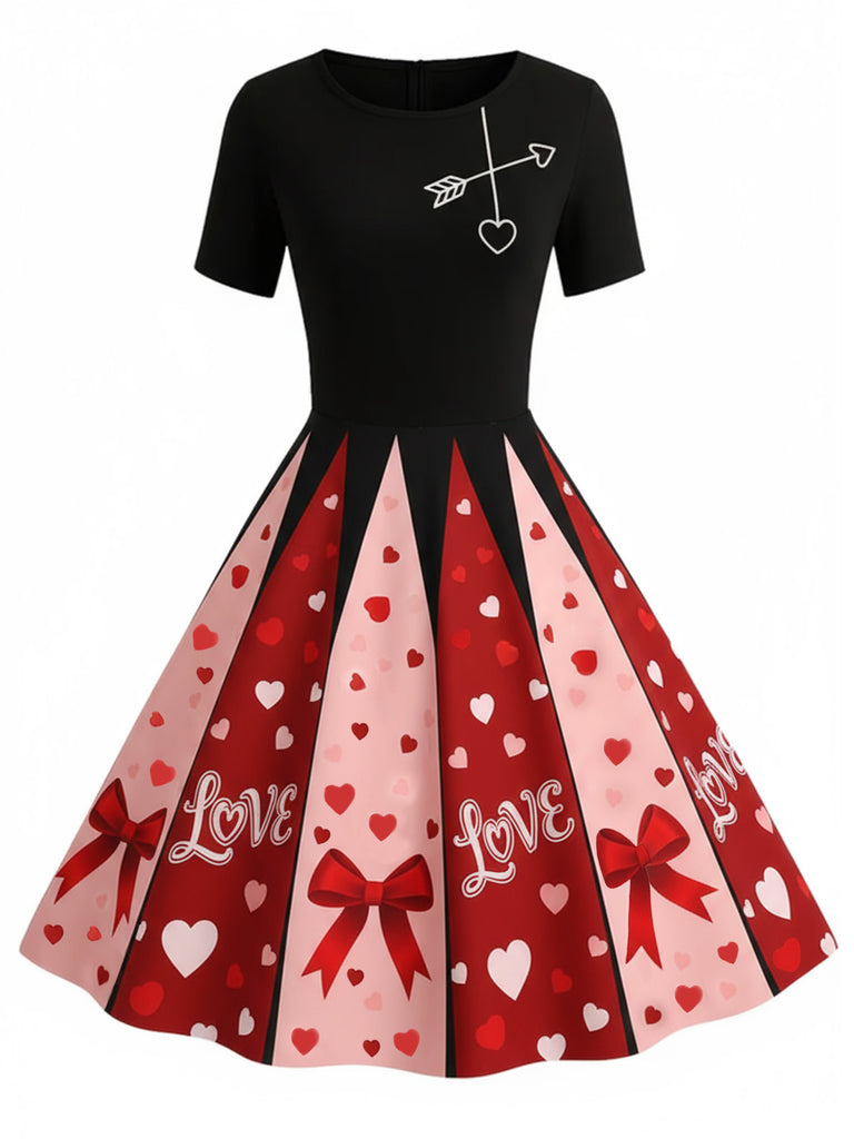 [Pre-Sale] 1950s Valentine Heart Bow Print Swing Dress