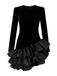 Black 1980s Asymmetric Layered Ruffle Hem Velvet Dress