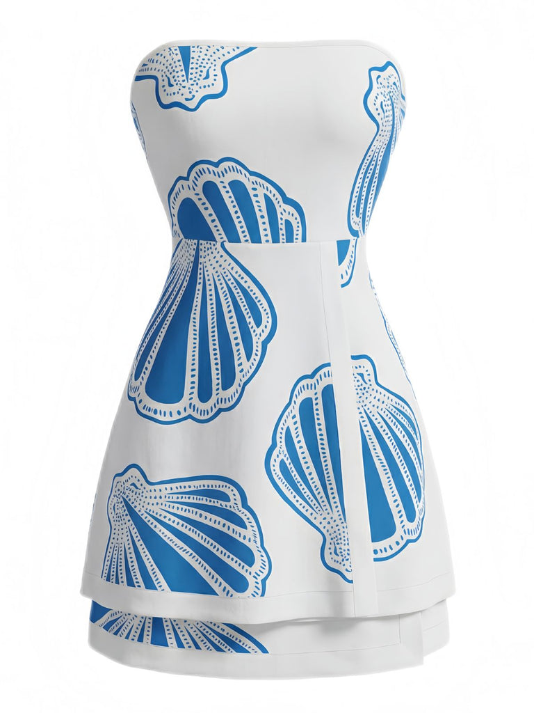 2PCS 1970s Boho Shell Bandeau Top & Shorts Set