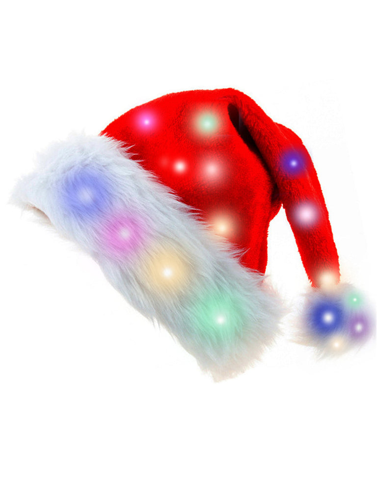 Christmas Fluffy Trim LED Santa Hat With Colorful Lights