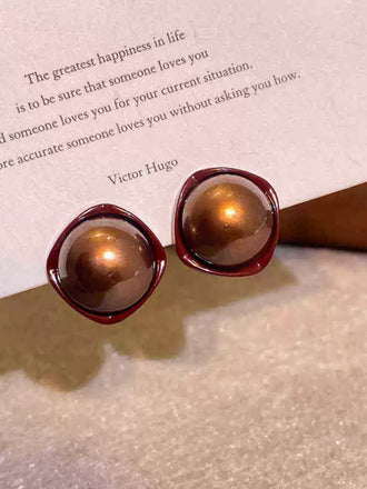 Vintage Brown Dome Glossy Earrings