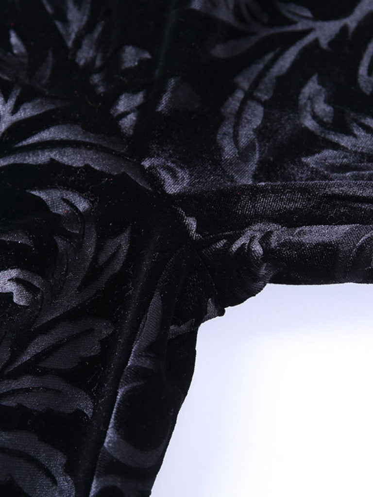 Black 1980s Punk Vine Print Velvet Bootcut Pants