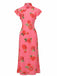 Pink 1930s Rose Ruffle-Sleeve High-Neck Maxi Dress
