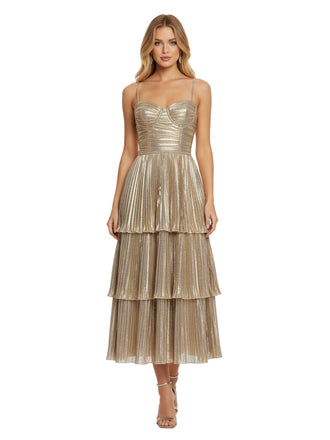 Gold 1930s Metallic Tiered Spaghetti Strap Dress