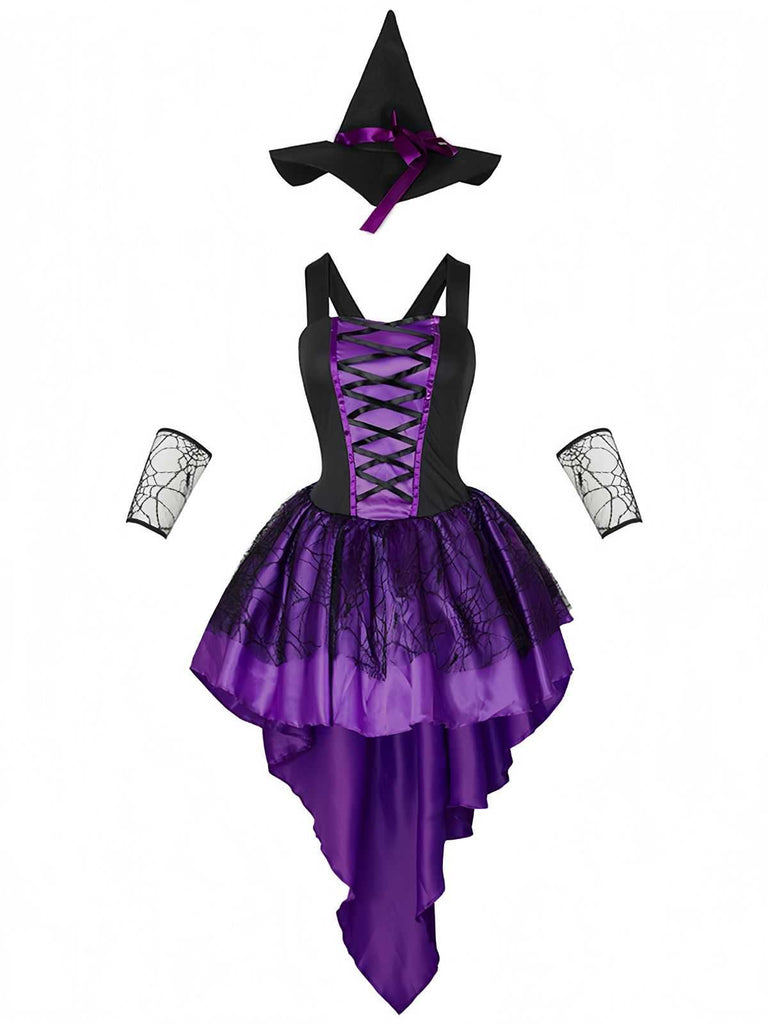 1970s Halloween Spiderweb Lace Witch Costume Set