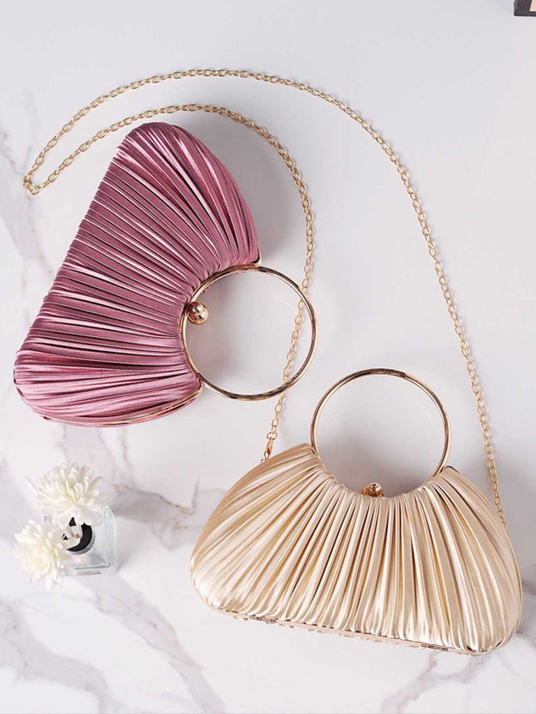 Pleated Ring-Handle Evening Bag
