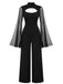 Black 1930s Sparkly Cutout Jumpsuit with Cape