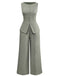 2PCS Solid 1940s Sleeveless Top & Wide-Leg Pants