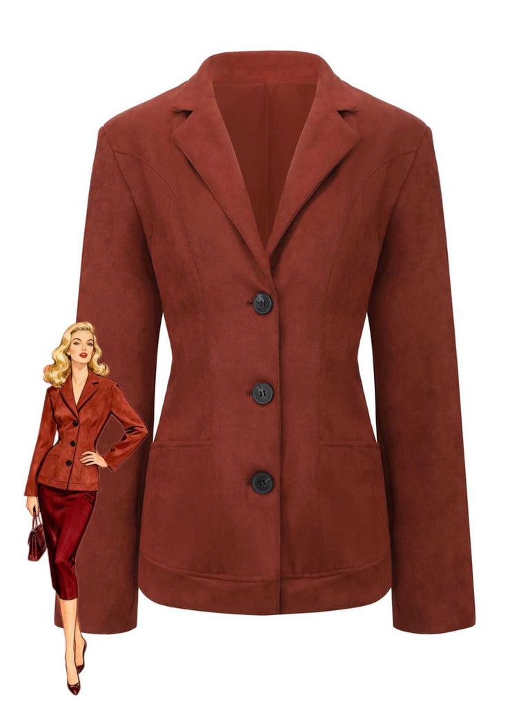 1940s Lapel Suede Pocket Blazer