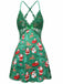 Green 1960s Slip Christmas Print Bow Nightgown