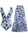 [Pre-Sale] 2PCS Blue 1940s Floral Tie-Shoulder Swimsuit Cover-Up