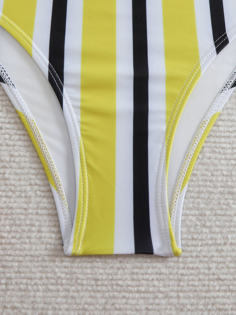 1940s Spaghetti Strap Bow Contrast Stripes Bikini