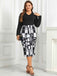 [Plus Size] Black 1960s Geometric Long Sleeve Wrap Dress