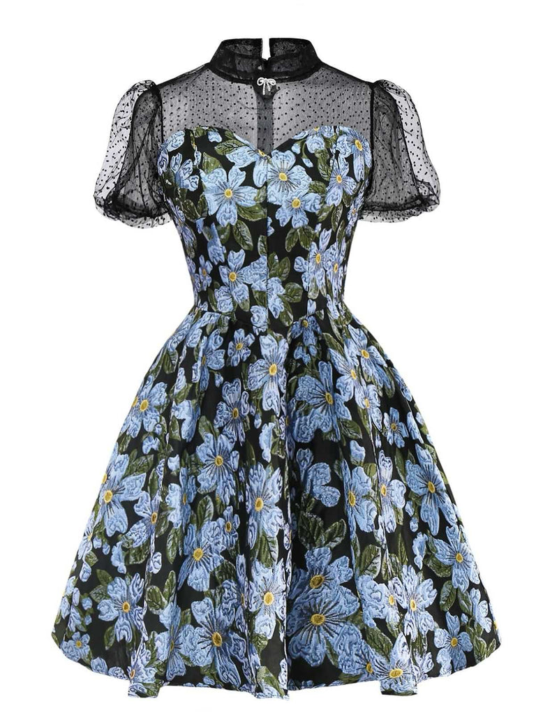 1970s Daisy Polka Dot Mesh Dress