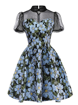 1970s Daisy Polka Dot Mesh Dress