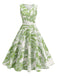 1950s Porcelain Landscape Sleeveless Belted Dress