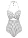 White 1940s Polka Dot Lace Up Halter Swimsuit