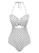 White 1940s Polka Dot Lace Up Halter Swimsuit