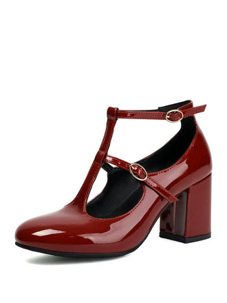 Patent T-Strap High Heel Pumps