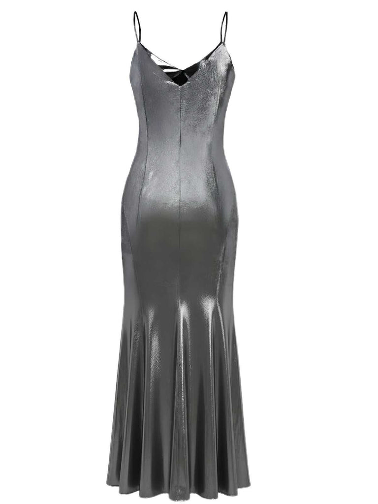 Silver 1930s Spaghetti Strap Mermaid Dress