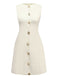 Beige 1960s Starfish Shell Buttons Sleeveless Dress