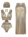5PCS Gold 1980s Bejeweled Metallic Egyptian-Inspired Bikini Set