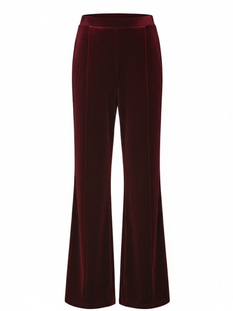1940s Velvet High-Waist Solid Flare Pants