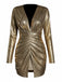 Gold 1980s Deep V Sparkle Ruched Bodycon Dress