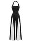 1960s Halter Colorblock Wide-Leg Backless Jumpsuit