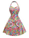 Multicolor 1960s Halter Floral Bow Heart Dress