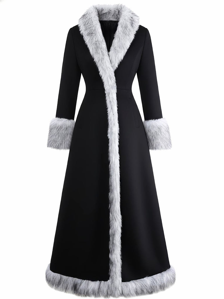 Black 1930s Faux Fur Trim Maxi Coat
