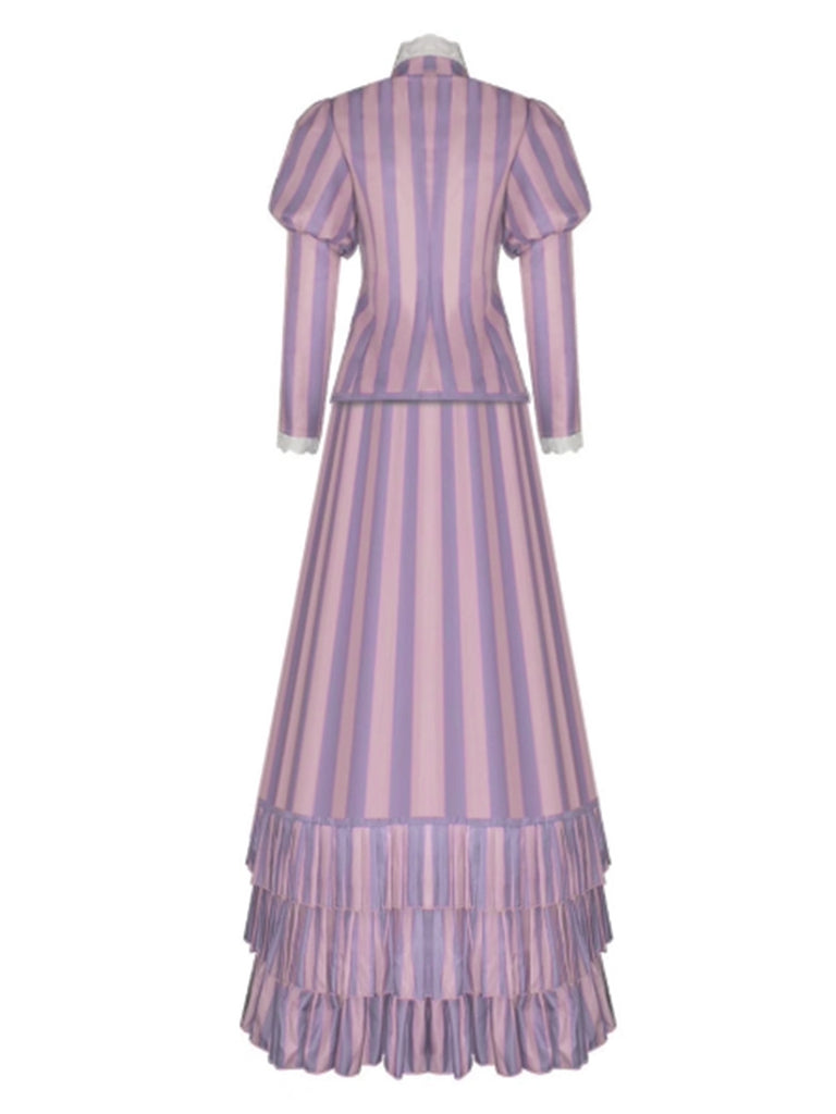 Lavender 1930s Corpse Bride Ruffled Striped Costume Set
