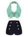 Green 1950s Retro Halter Stripes Bikini Set